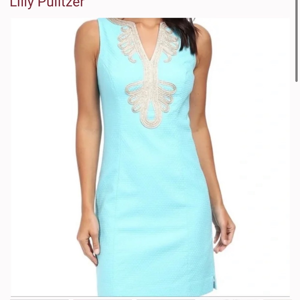 Lilly Pulitzer Janice Shift Dress in Shorely Blue with Metallic Gold N… - Picture 2 of 10